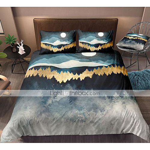 

Mountain Landscape 3-Piece Duvet Cover Set Hotel Bedding Sets Comforter Cover with Soft Lightweight Microfiber, Include 1 Duvet Cover, 2 Pillowcases for Double/Queen/King(1 Pillowcase for Twin/Single)