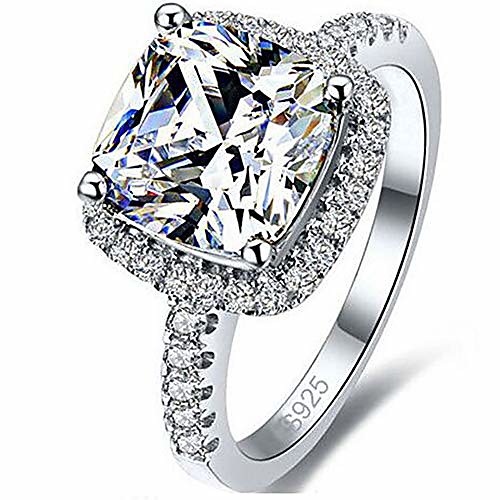 

platinum plated 4 carat princess cut cz simulated diamond wedding engagement proposal ring (silver, 9)
