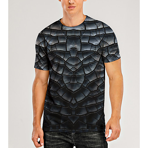 

Men's T shirt 3D Print Graphic Optical Illusion 3D Print Short Sleeve Daily Tops Casual Black / Gray