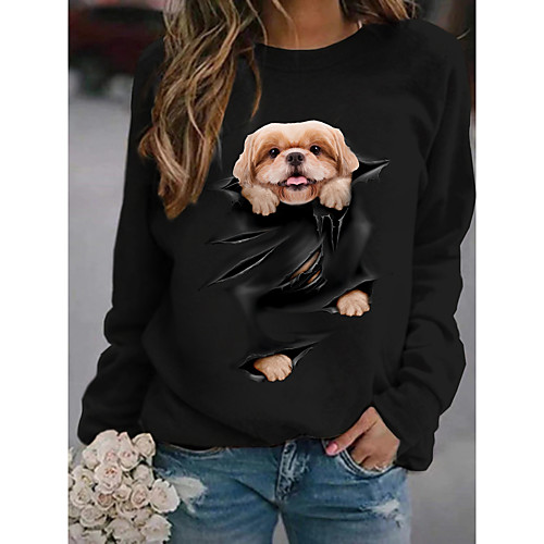 

Women's Hoodie Sweatshirt Dog Graphic 3D Print Daily 3D Print Basic Casual Hoodies Sweatshirts White Black
