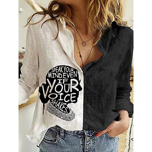 

Women's Blouse Shirt Portrait Long Sleeve Print Shirt Collar Basic Tops White