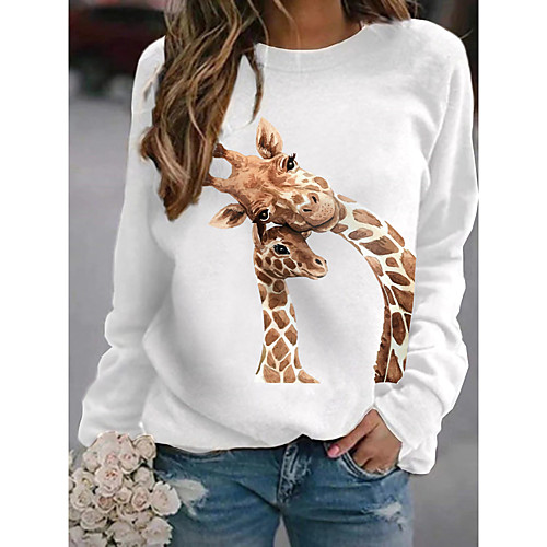 

Women's Hoodie Sweatshirt Cartoon Graphic Giraffe Print Daily Other Prints Basic Casual Hoodies Sweatshirts Gray White