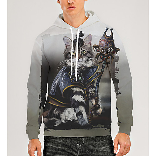 

Men's Pullover Hoodie Sweatshirt Animal Patterned Graphic 3D Front Pocket Hooded Daily 3D Print 3D Print Casual Hoodies Sweatshirts Long Sleeve Gray