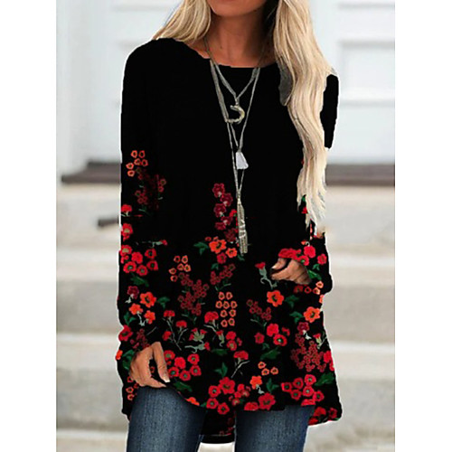 

Women's Color Block Floral Women's Hoodies Long Sleeve Sweater Cardigans Crew Neck Fall Spring Black Gray