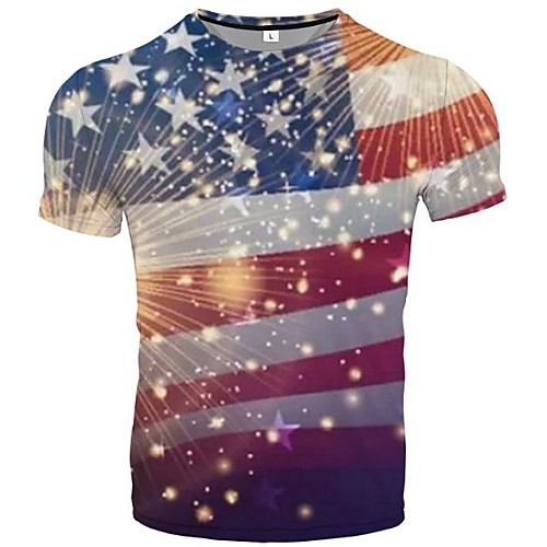 

Men's T shirt Shirt Striped Graphic Geometric Plus Size Print Short Sleeve Casual Tops Round Neck Rainbow / Summer