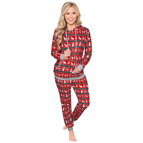 

Women's Active Streetwear Striped Color Block Reindeer Christmas Daily Wear Two Piece Set Sweatshirt Pant Loungewear Patchwork Print Tops