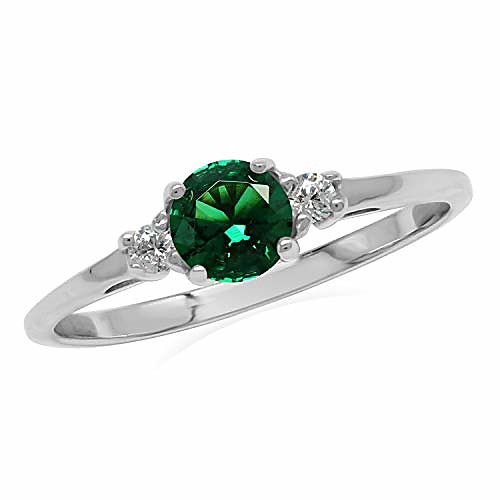 

petite green nano emerald and white cubic zirconia 925 sterling silver promise ring size 4.5