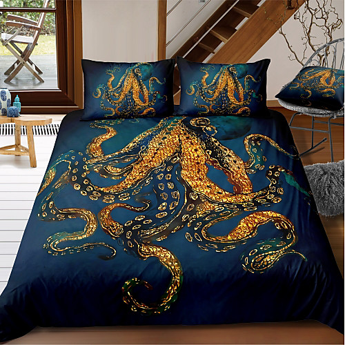 

Octopus Print 3-Piece Duvet Cover Set Hotel Bedding Sets Comforter Cover with Soft Lightweight Microfiber, Include 1 Duvet Cover, 2 Pillowcases for Double/Queen/King(1 Pillowcase for Twin/Single)