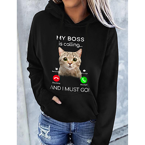 

Women's Pullover Hoodie Sweatshirt Cat Graphic 3D Front Pocket Print Daily Basic Casual Hoodies Sweatshirts Black