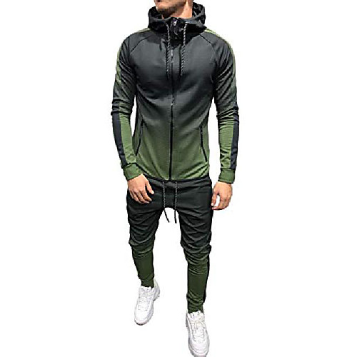 

mens tracksuit set full zip hoodie and jogger pants patchwork warm sports suit (gradient green set, m)