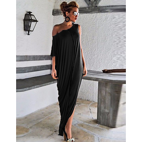

Women's Shift Dress Maxi long Dress Khaki Black Short Sleeve Solid Color Patchwork Fall Spring Round Neck Casual Loose 2021 S M L XL XXL 3XL 4XL 5XL / Cotton / Plus Size / Plus Size / Cotton