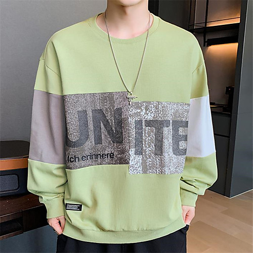 

Men's Pullover Sweatshirt Graphic Round Neck Work Casual Hoodies Sweatshirts Long Sleeve Slim Gray Green White