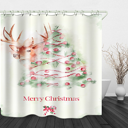 

Watercolor Painting Christmas Tree Print Waterproof Fabric Shower Curtain For Bathroom Home Decor Covered Bathtub Curtains Liner Includes With Hooks