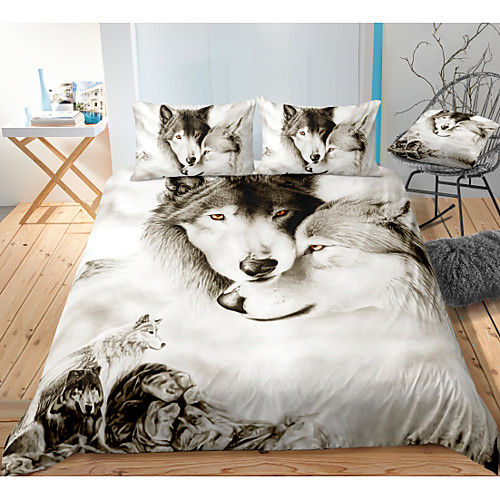 

3D Wolf Print 3-Piece Duvet Cover Set Hotel Bedding Sets Comforter Cover with Soft Lightweight Microfiber, Include 1 Duvet Cover, 2 Pillowcases for Double/Queen/King(1 Pillowcase for Twin/Single)