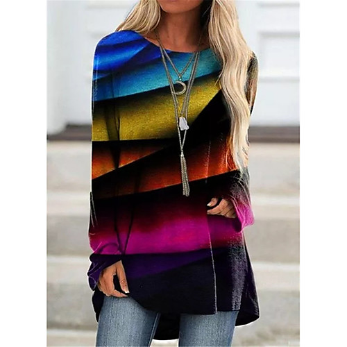 

Women's Rainbow Women's Hoodies Long Sleeve Sweater Cardigans Crew Neck Fall Winter Purple Green