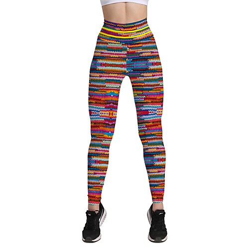 

Women's Basic Casual Comfort Daily Gym Leggings Pants Print Multi Color Ankle-Length Print Rainbow