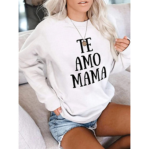 

Women's Pullover Sweatshirt Graphic Text Print Daily Other Prints Basic Casual Hoodies Sweatshirts Yellow Blushing Pink Wine