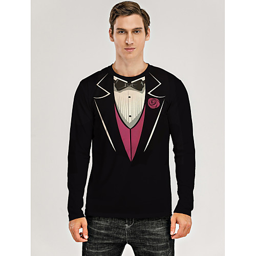 

Men's T shirt 3D Print Graphic 3D Print Long Sleeve Daily Tops Black