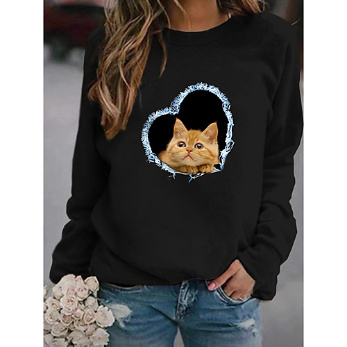 

Women's Hoodie Sweatshirt Cat Graphic 3D Print Daily 3D Print Basic Casual Hoodies Sweatshirts Black