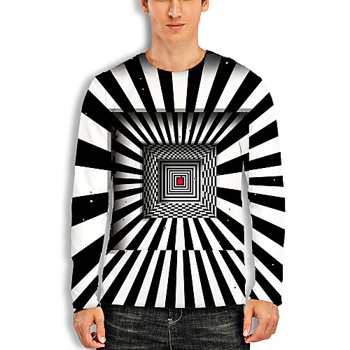

Men's T shirt Shirt 3D Print Graphic Optical Illusion 3D Print Long Sleeve Daily Tops Casual Round Neck Black / White