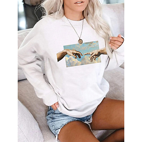 

Women's Hoodie Sweatshirt Graphic Print Daily Other Prints Basic Casual Hoodies Sweatshirts White Black