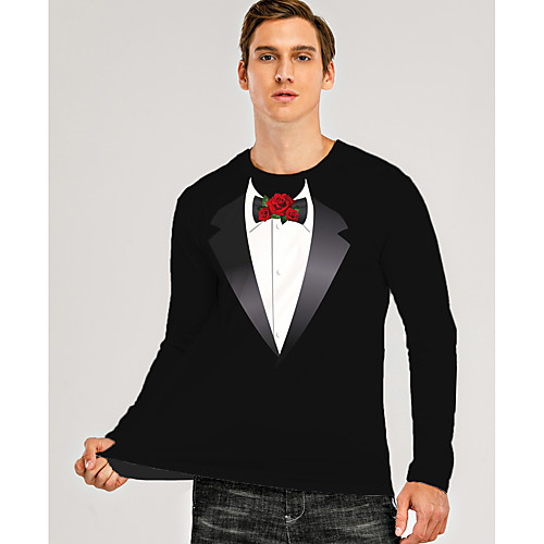 

Men's T shirt 3D Print Floral Graphic 3D Print Long Sleeve Daily Tops Black