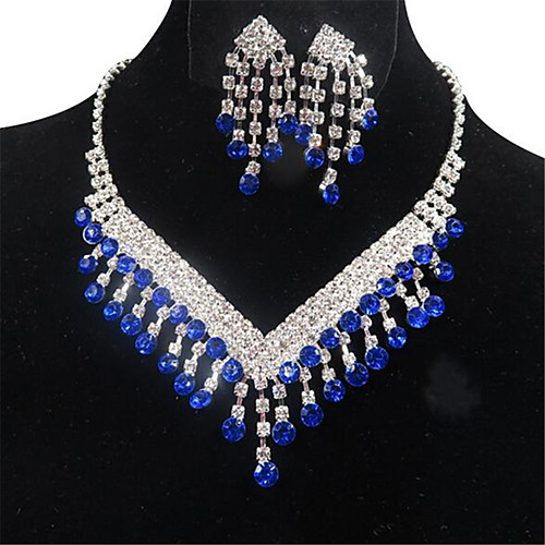

Women's Jewelry Set Bridal Jewelry Sets Tassel Fringe Heart Precious Fashion Rhinestone Silver Plated Earrings Jewelry Blue / Red For Christmas Wedding Halloween Party Evening Gift 1 set