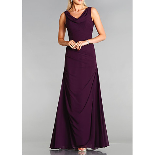 

A-Line V Neck Floor Length Chiffon Bridesmaid Dress with Ruching