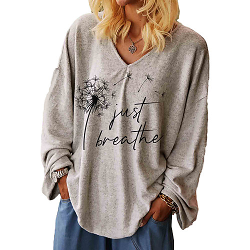 

Women's Plus Size Tops T shirt Graphic Letter Long Sleeve V Neck Fall Summer Gray Big Size L XL 2XL 3XL / Loose