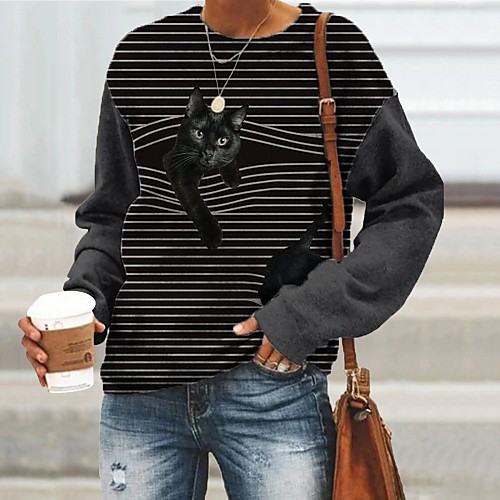 

Women's Geometric Women's Hoodies Long Sleeve Sweater Cardigans Crew Neck Fall Winter Black