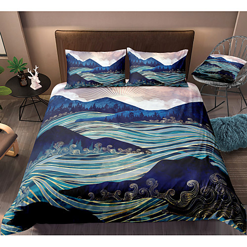 

Mountain Landscape 3-Piece Duvet Cover Set Hotel Bedding Sets Comforter Cover with Soft Lightweight Microfiber, Include 1 Duvet Cover, 2 Pillowcases for Double/Queen/King(1 Pillowcase for Twin/Single)