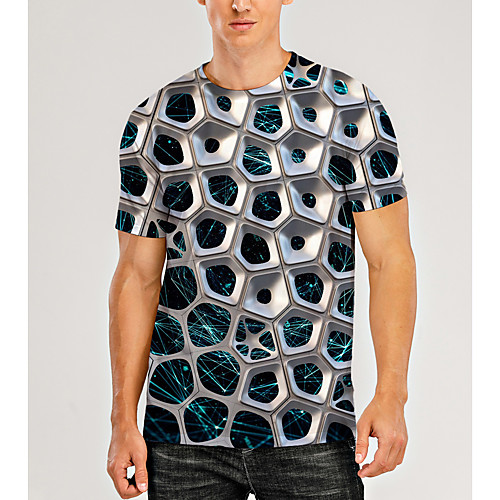 

Men's T shirt 3D Print Graphic Optical Illusion 3D Print Short Sleeve Daily Tops Casual Silver
