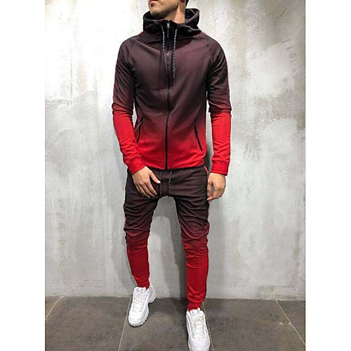 

Men's 2 Piece Full Zip Tracksuit Sweatsuit Street Athleisure 2pcs Winter Long Sleeve Cotton Breathable Soft Fitness Gym Workout Running Jogging Training Sportswear Color Gradient Jacket Red Army