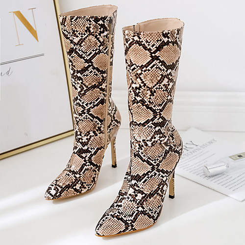 

Women's Boots Stiletto Heel Round Toe Mid Calf Boots Casual Daily Walking Shoes PU Almond Green / Mid-Calf Boots
