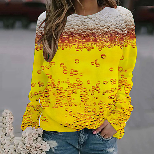 

Women's Blouse Color Block Long Sleeve Patchwork Round Neck Tops Yellow