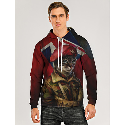 

Men's Pullover Hoodie Sweatshirt Animal Patterned Graphic 3D Front Pocket Hooded Daily 3D Print 3D Print Casual Hoodies Sweatshirts Long Sleeve Wine