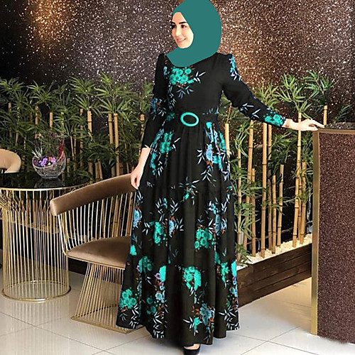 

Women's Swing Dress Maxi long Dress Purple Green Red Navy Blue Long Sleeve Print Patchwork Print Fall Spring Round Neck Elegant Slim 2021 S M L XL XXL 3XL 4XL 5XL / Plus Size / Plus Size