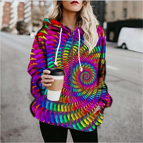 

Women's Daily Coat Regular Fit Basic Jacket Long Sleeve 3D Print Graphic Print Rainbow / Going out