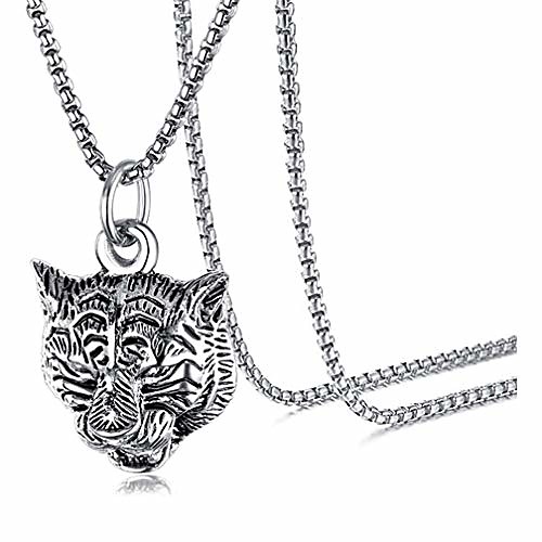 

punk rock stainless steel animal tiger head tag pendant charm necklace(white)