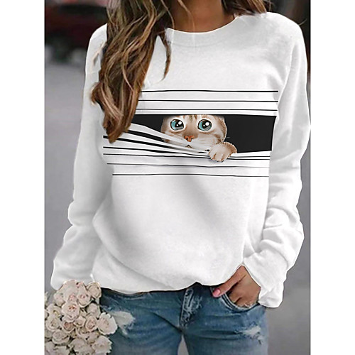 

Women's Hoodie Sweatshirt Cat Graphic 3D Print Daily 3D Print Basic Casual Hoodies Sweatshirts White