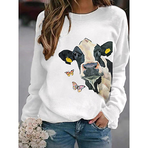 

Women's Hoodie Sweatshirt Graphic Butterfly Cow Daily Basic Casual Hoodies Sweatshirts Blushing Pink Gray White