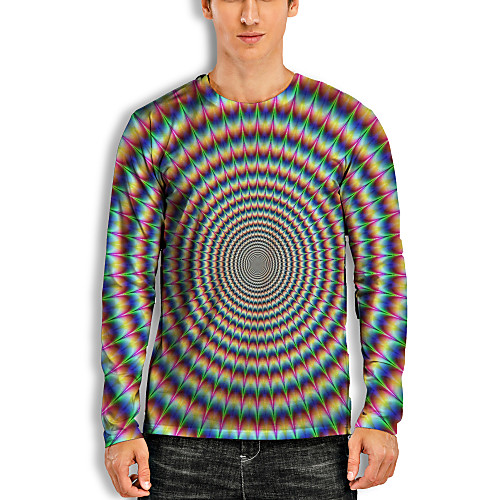 

Men's T shirt 3D Print Graphic Optical Illusion 3D Print Long Sleeve Daily Tops Casual Round Neck Rainbow