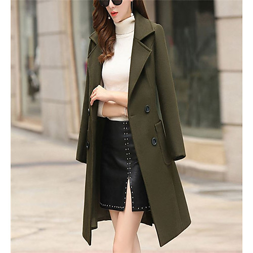 

Women's Trench Coat Work Winter Long Coat Regular Fit Streetwear Jacket Long Sleeve Solid Colored Blue Army Green / Plus Size