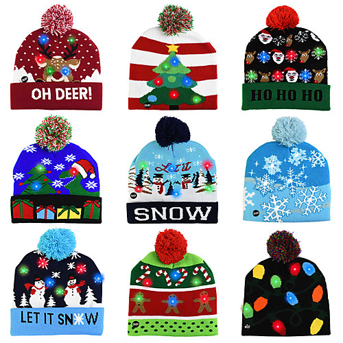 

LED Christmas Hat Sweater Knitted Beanie Christmas Light Up Knitted Hat Christmas Gift for Kids Xmas 2021 New Year Decorations