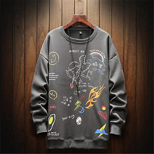 

Men's Pullover Sweatshirt Cartoon Round Neck Party Casual Hoodies Sweatshirts Long Sleeve Slim Blushing Pink Khaki White