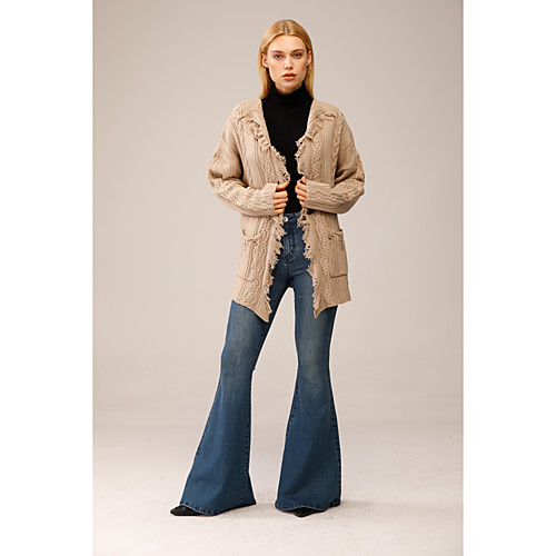 

Women's Stylish Tassel Pocket Knitted Solid Color Cardigan Acrylic Fibers Long Sleeve Sweater Cardigans Shirt Collar Fall Winter Gray