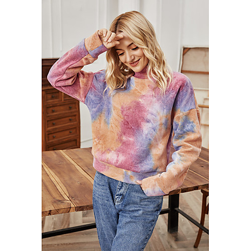 

Women's T shirt Tie Dye Long Sleeve Round Neck Tops Basic Basic Top Purple