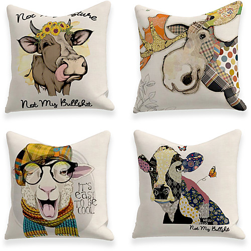 

Cushion Cover 4PC Faux Linen Soft Decorative Square Throw Pillow Cover Cushion Case Pillowcase for Sofa Bedroom 45 x 45 cm (18 x 18 Inch) Superior Quality Machine Washable
