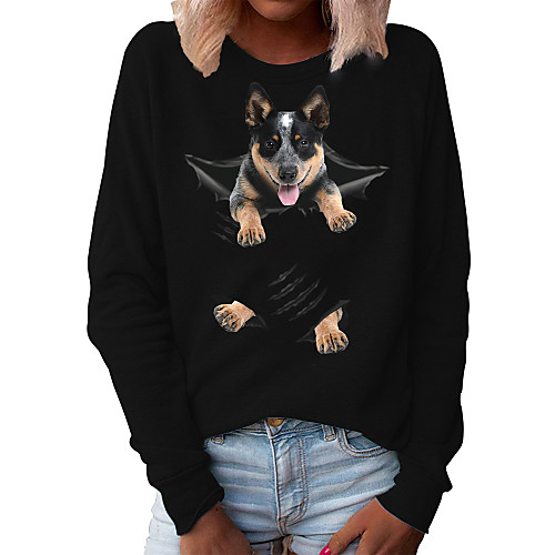 

Women's Hoodie Sweatshirt Dog Graphic 3D Daily Basic Casual Hoodies Sweatshirts White Black
