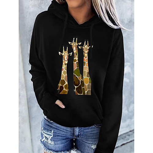 

Women's Hoodie Pullover Graphic Giraffe Front Pocket Daily Basic Casual Hoodies Sweatshirts White Black